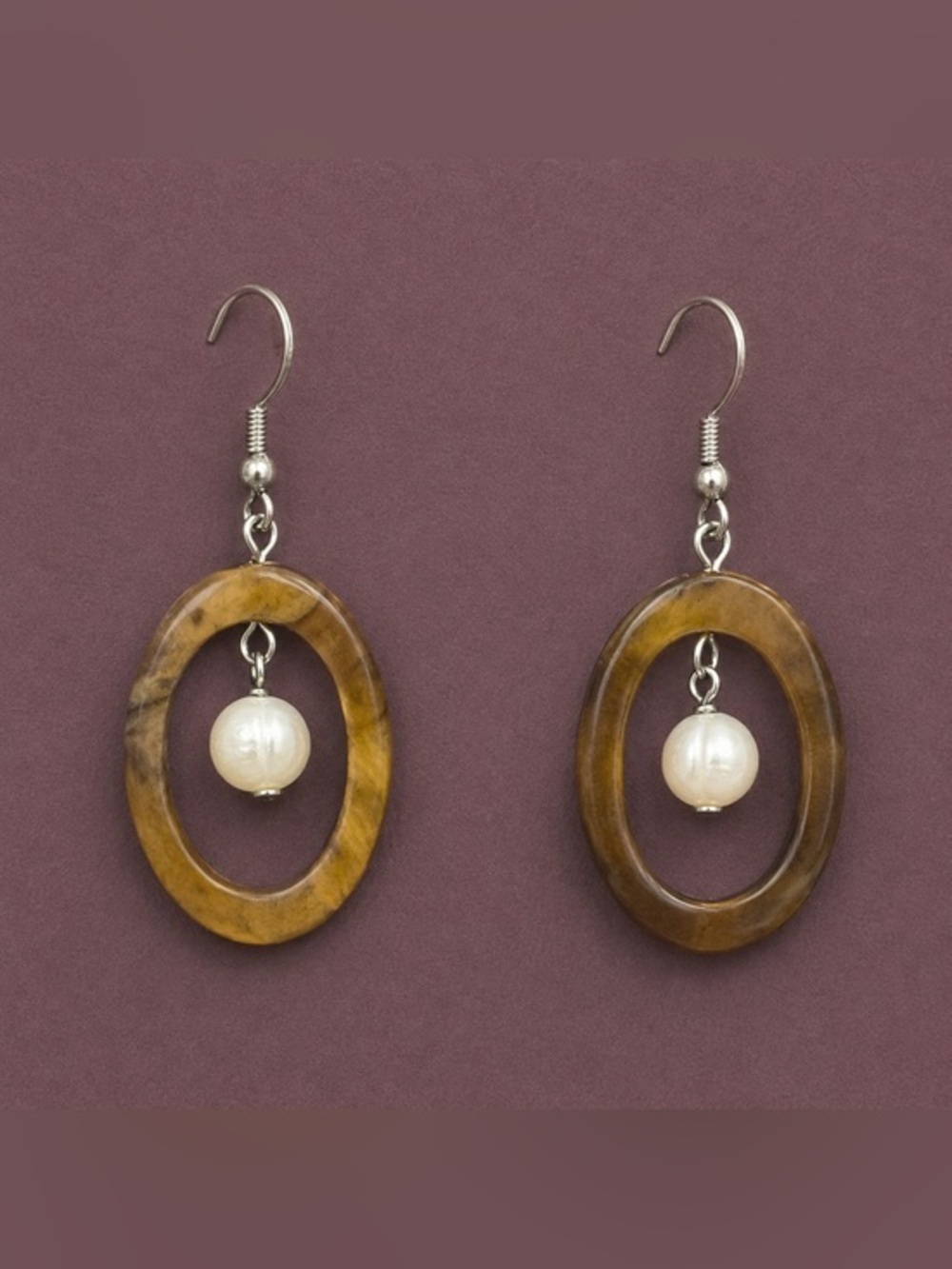 Premier Designs BUTTERSCOTCH Wood Pearl Circle Drop Earrings NWOT 2" #391